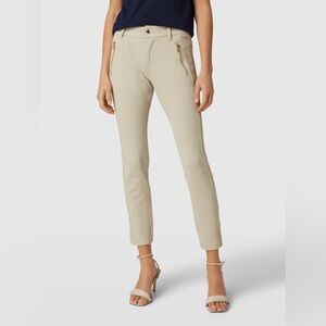 Michael Kors Cotton gold zipper Slim Fit Zipper Details beige pants pockets Sz 8